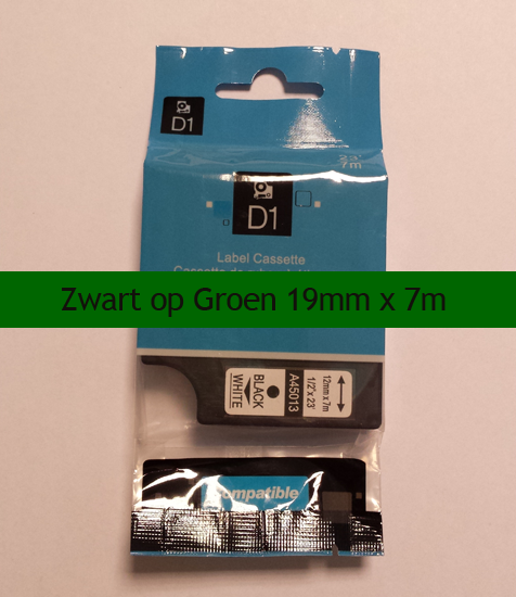 A45809 Dymo Compatibele D1 Standaard Vinyl Tape Zwart op Groen 19mm