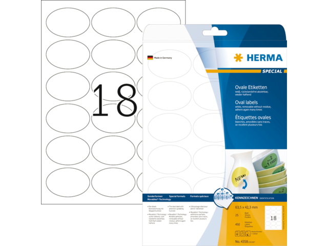 4358 etiket herma 4358 63.5x42.3mm ovaal movable 450st wit