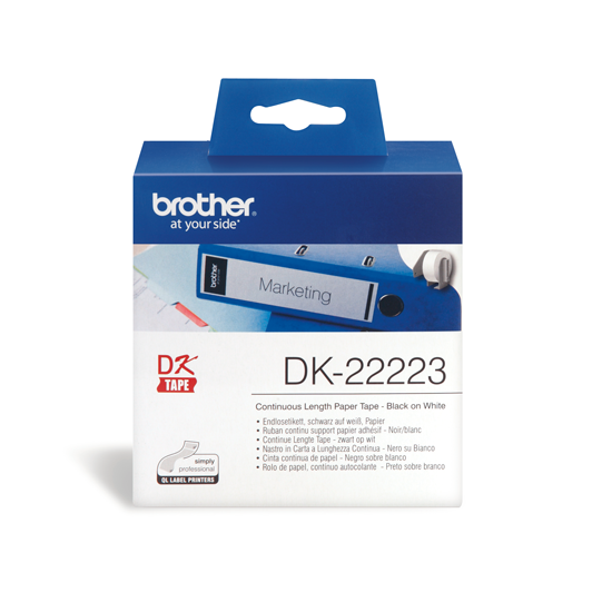 DK-22223 Doorlopende papier tape: 50 mm x 30,48m - wit - zelfklevend DK-22223 Doorlopende papier tape: 50 mm x 30,48m - wit - zelfklevend