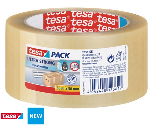VERPAKKINGSTAPE TESA 50MMX66M TRANSPARANT ULTRA STERK