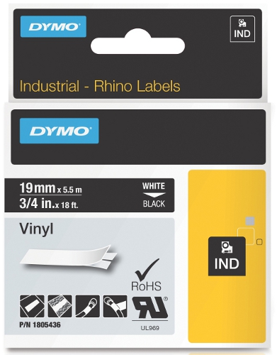 Dymo RHINO 1805436 vinyl wit op zwart 19mm