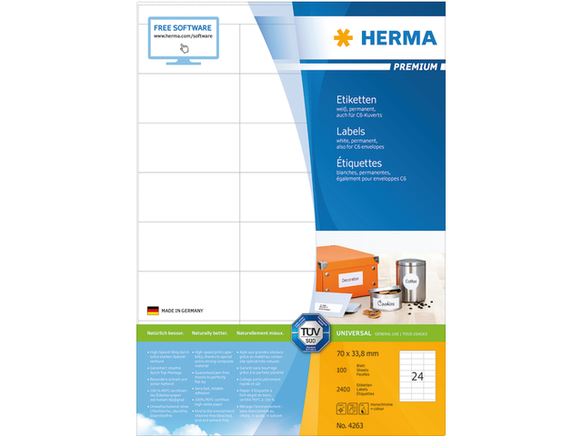 4263 etiket herma 4263 70x33.8mm premium a4 2400st