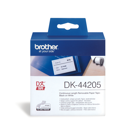 DK-44205 Doorlopende papier tape 62mm x 30,48m - wit - verwijderbaar