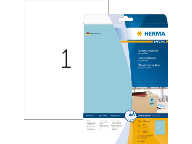 4423 etiket herma 4423 a4 blauw 20st