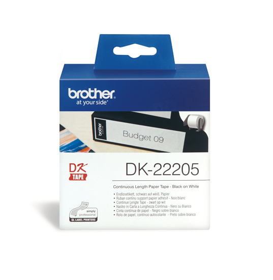 DK-22205 Doorlopende papier tape 62 mm x 30,48m - wit - zelfklevend