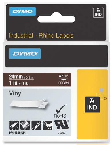 Dymo RHINO 1805424 vinyl wit op bruin 24mm - EOL