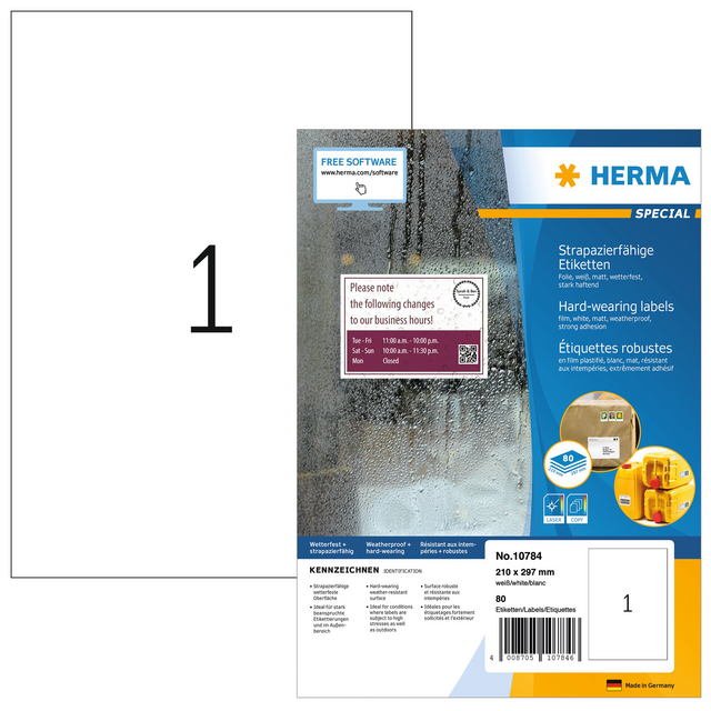 Etiket HERMA 10784 210x297mm weerbestendig wit 80 etiketten Etiket HERMA 10784 210x297mm weerbestendig wit 80 etiketten