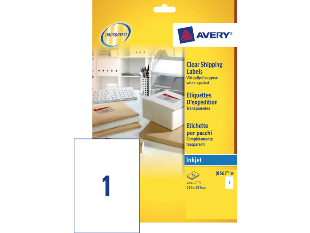 J8567-25 etiket avery j8567-25 210x297mm transp 25st