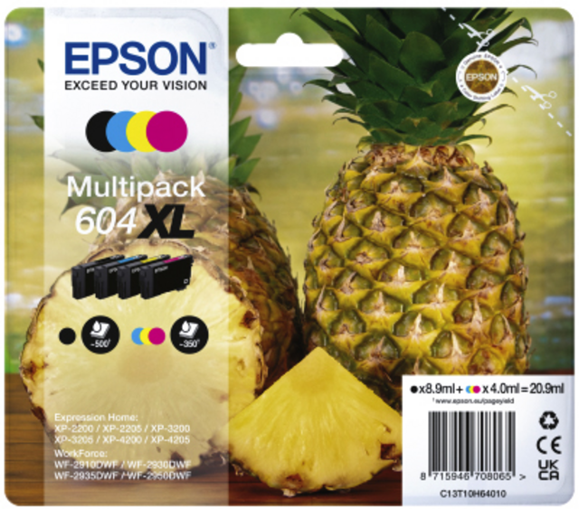 Inktcartridge Epson 604XL T10H64 zwart + 3 kleuren Inktcartridge Epson 604XL T10H64 zwart + 3 kleuren
