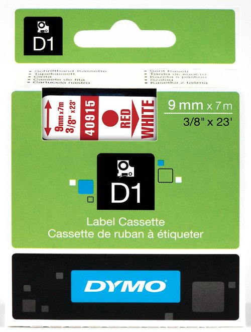 Dymo 40915 D1 Tape 9mm x 7m rood op wit 