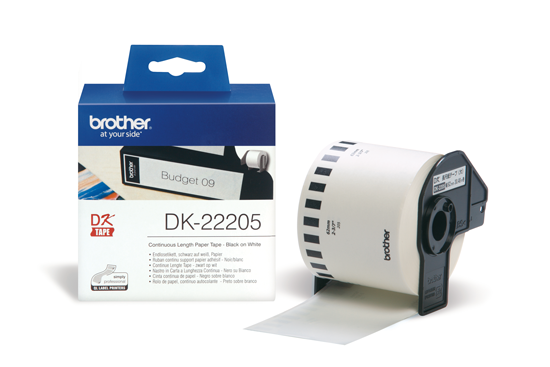 DK-22205 Doorlopende papier tape 62 mm x 30,48m - wit - zelfklevend DK-22205 Doorlopende papier tape 62 mm x 30,48m - wit - zelfklevend