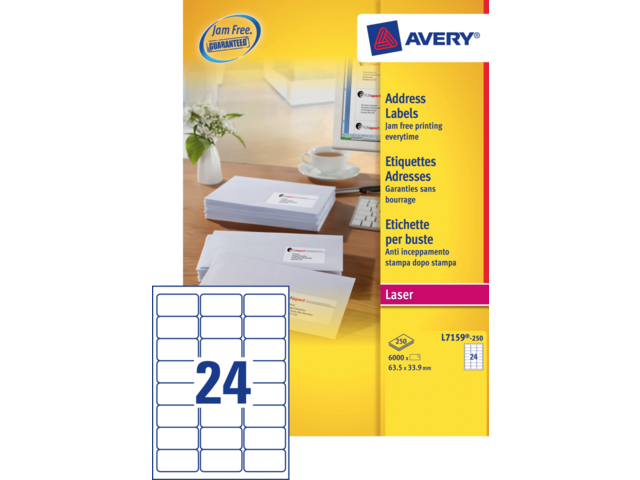 L7159-250 etiket avery l7159-250 63.5x33.9mm 6000st