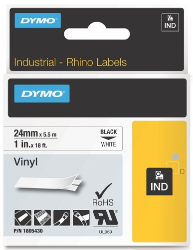 Dymo RHINO 1805430 vinyl zwart op wit 24mm
