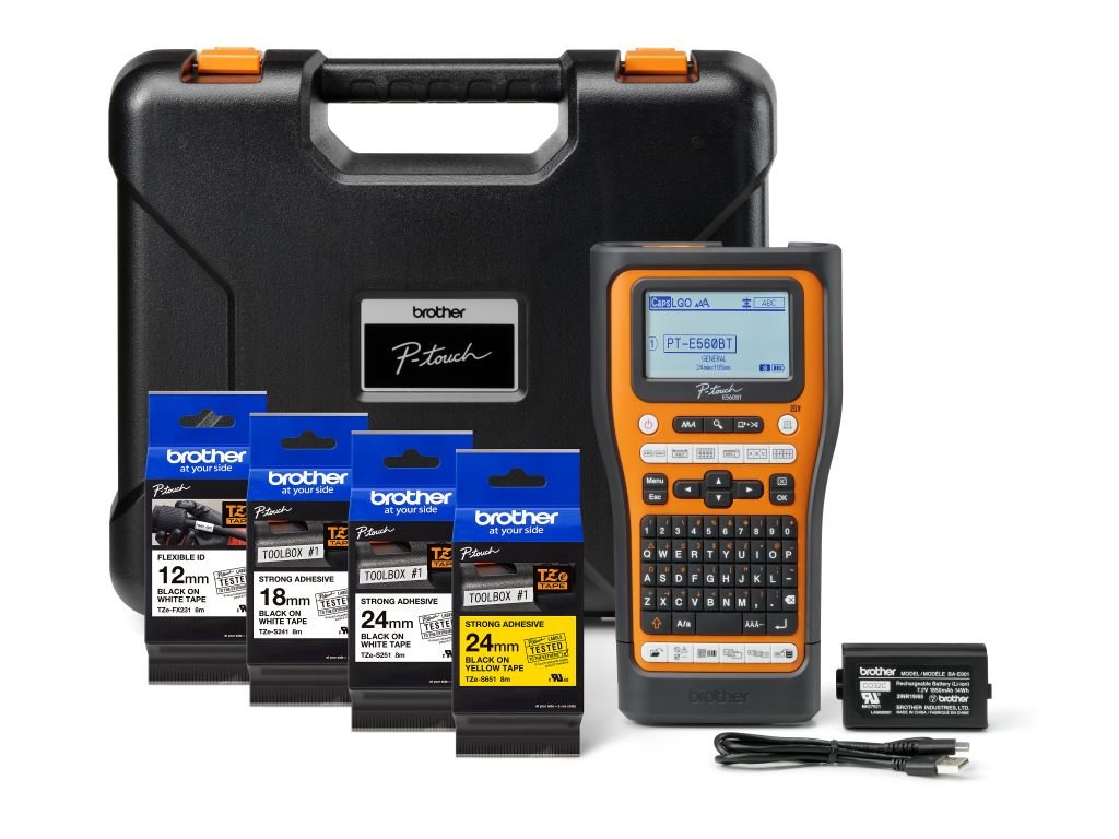 Brother PT-E560BTSP Pro labelprinter met Bluetooth, draagkoffer en 4 tapecassettes Brother PT-E560BTSP Pro labelprinter met Bluetooth, draagkoffer en 4 tapecassettes