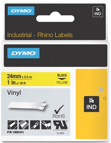 Dymo RHINO 1805431 vinyl zwart op geel 24mm