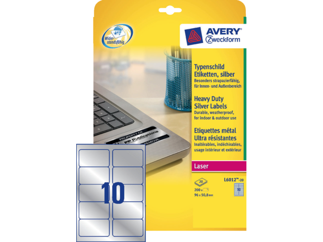 L6012-20 etiket avery zweck l6012-20 96x50.8mm 200st zilver