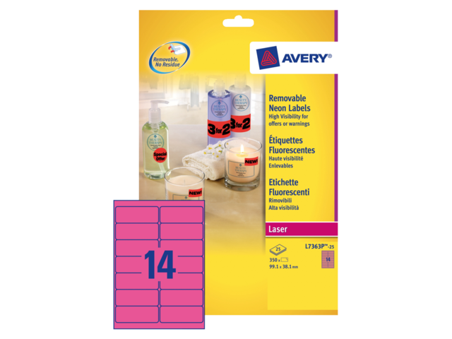 L7363P-25 etiket avery l7363p-25 99.1x38.1mm neon roze 340st