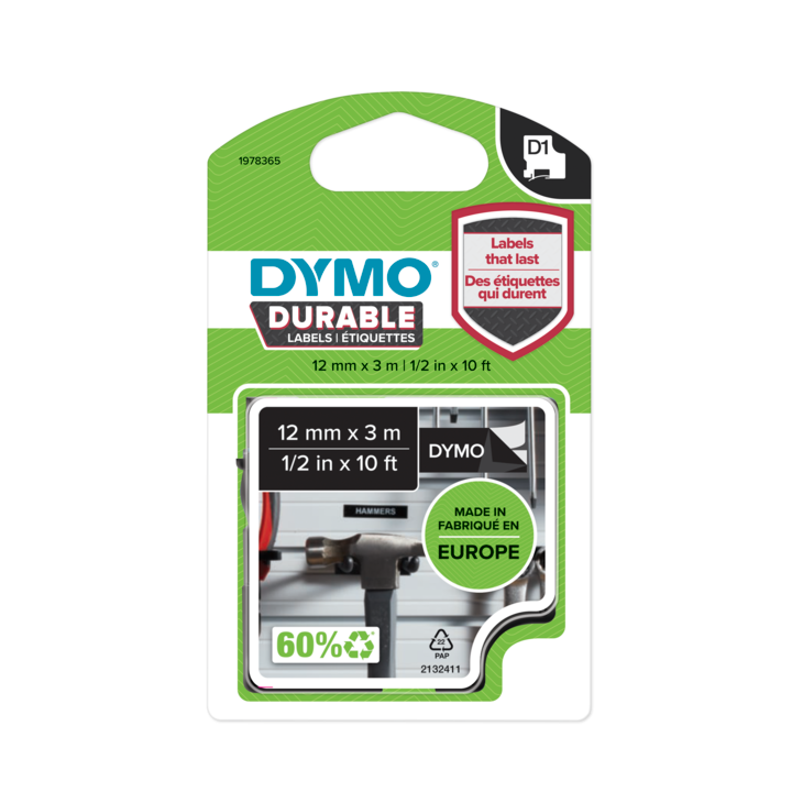 Dymo 1978365 Durable D1 tape wit op zwart
