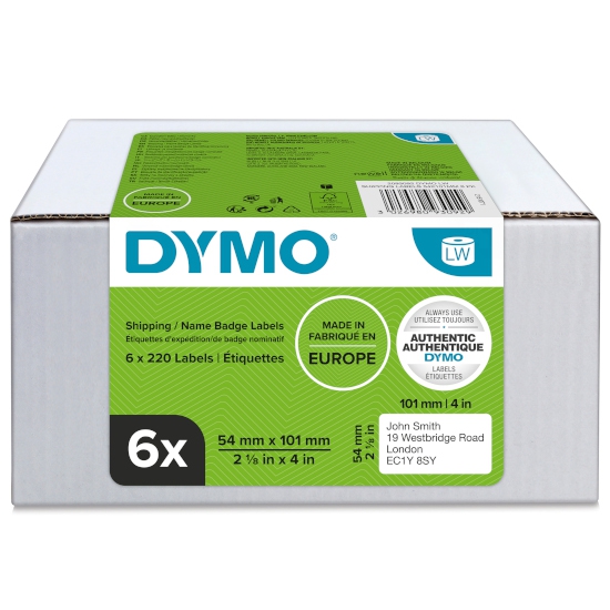 Dymo 2093092 6-pack LW etiket 99014, 54x101mm wit papier