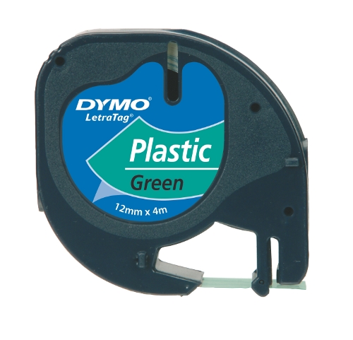 Dymo 91204 LetraTag plastic tape zwart op groen 12mm 