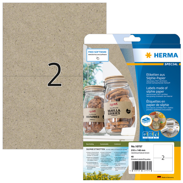 Etiket HERMA 10757 210x148mm silphie bruin 40 stuks Etiket HERMA 10757 210x148mm silphie bruin 40 stuks