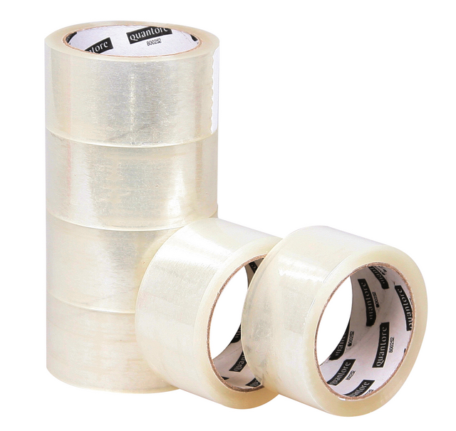Verpakkingstape Quantore 50mmx60m PP transparant 6 rollen Verpakkingstape Quantore 50mmx60m PP transparant 6 rollen