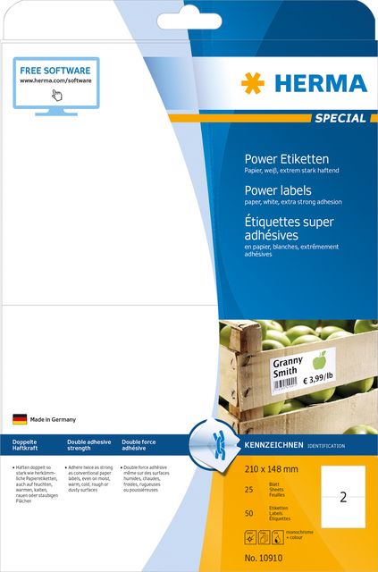 10910 etiket herma power 10910 210x148mm wit 50stuks