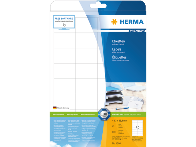 4200 etiket herma 4200 48.3x33.8mm premium a4 800st