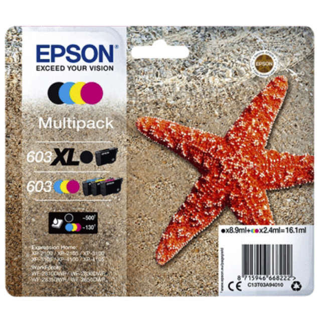 3518482 inkcartridge epson 603 t03a9 zwart + 3 kleuren