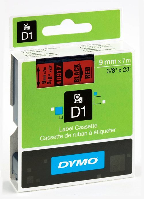 Dymo 40917 D1 Tape 9mm x 7m zwart op rood 