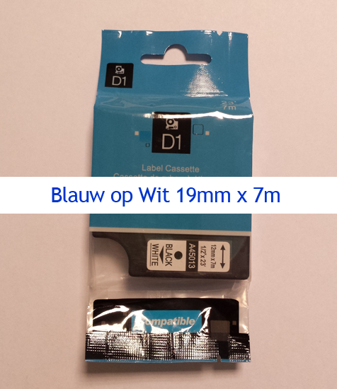 A45804 Dymo Compatibele D1 Standaard Vinyl Tape Blauw op Wit 19mm