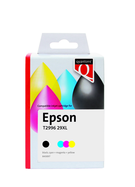 Inktcartridge Quantore alternatief tbv Epson 29XL T2996 zwart + 3 kleuren remanufactured Inktcartridge Quantore alternatief tbv Epson 29XL T2996 zwart + 3 kleuren remanufactured