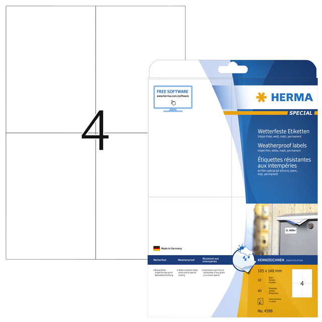 4598 etiket herma 4598 105x148mm a4 40st folie wit