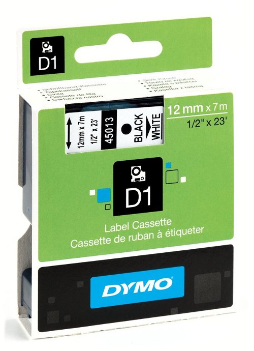 Dymo 45013 D1 Tape 12mm x 7m zwart op wit