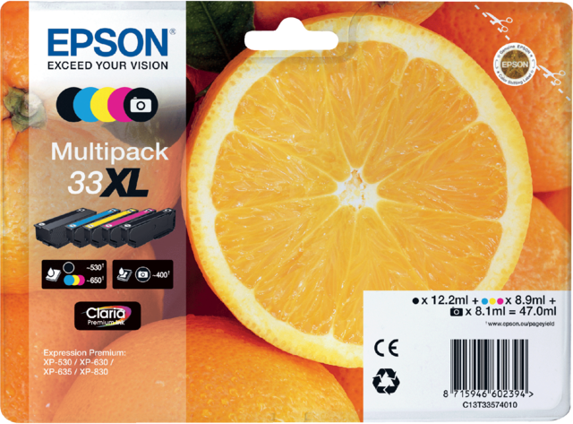Inktcartridge Epson 33XL T3357 2x zwart + 3 kleuren Inktcartridge Epson 33XL T3357 2x zwart + 3 kleuren
