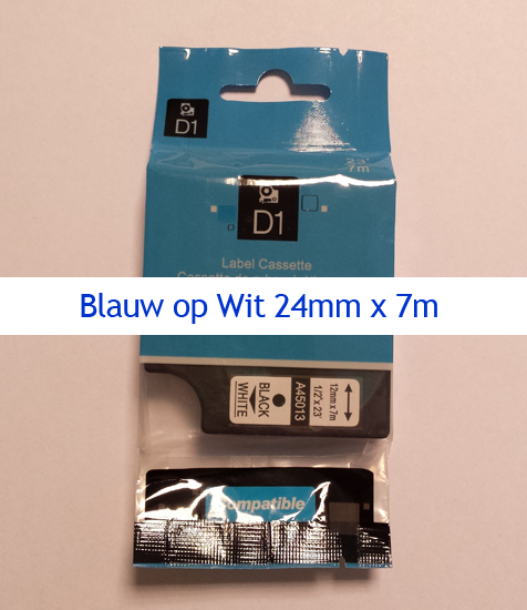 A53714 Dymo Compatibele D1 Standaard Vinyl Tape Blauw op Wit 24mm A53714 Dymo Compatibele D1 Standaard Vinyl Tape Blauw op Wit 24mm