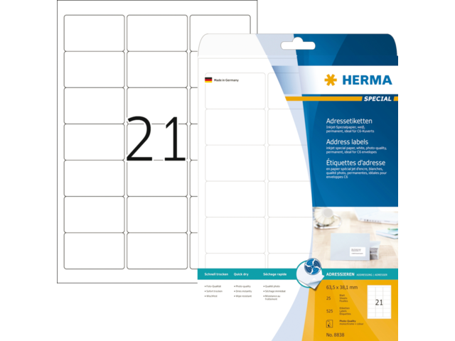 8838 etiket herma inkprint 8838 63.5x38.1mm 525st