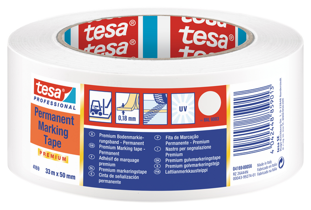 Vloermarkeringstape tesa® Professional 4169 PV3 50mmx30m wit Vloermarkeringstape tesa® Professional 4169 PV3 50mmx30m wit