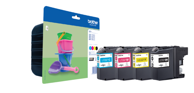 Inktcartridge Brother LC-221VALBP zwart + 3 kleuren Inktcartridge Brother LC-221VALBP zwart + 3 kleuren