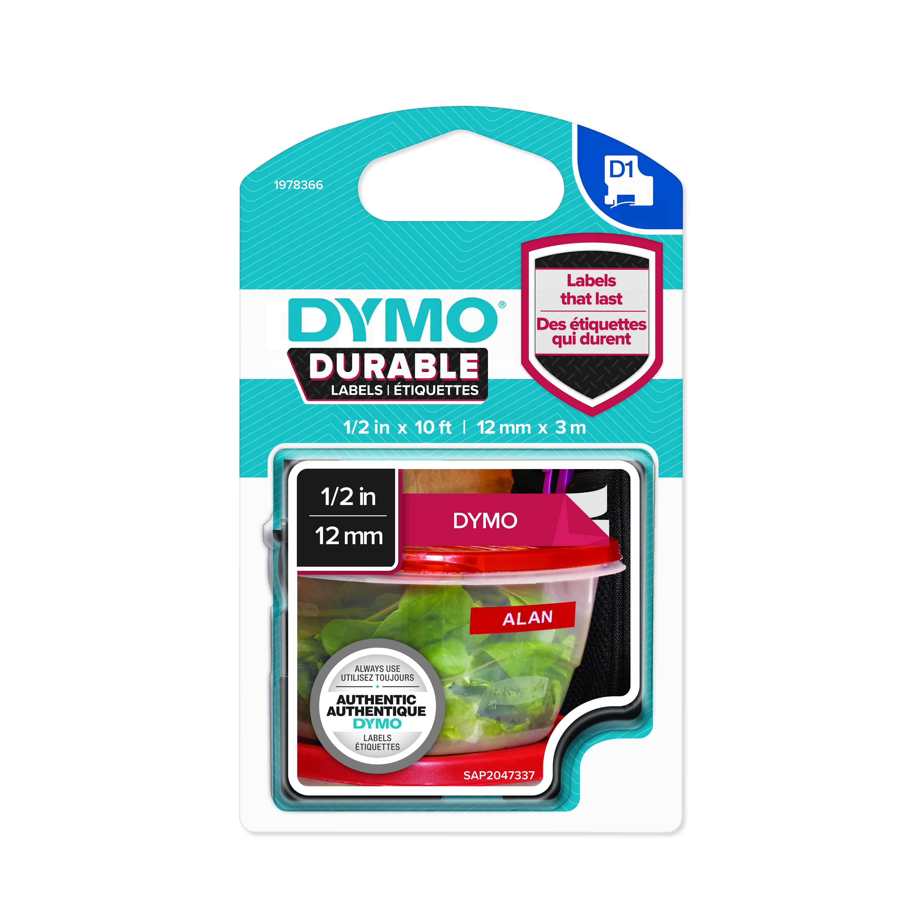 Dymo 1978366 duurzame D1 tape wit op rood 12mm