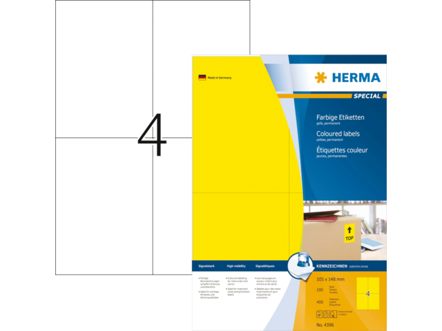 4396 etiket herma 4396 105x148mm 400st geel