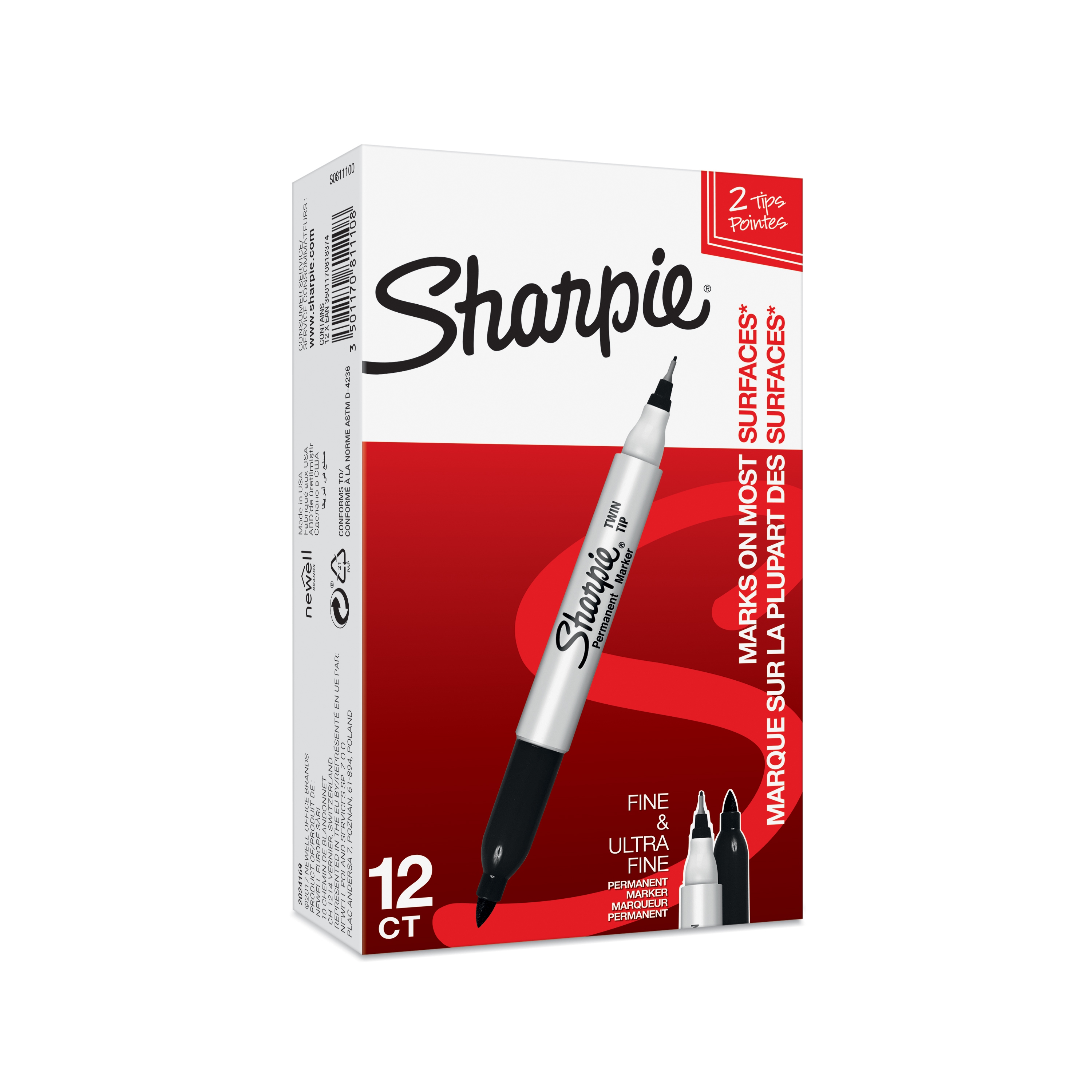 Sharpie Twin Tip permanente marker Zwart Fijne punt, per stuk