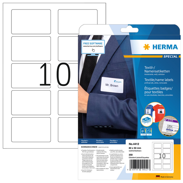Naambadge etiket HERMA 4412 80x50mm verwijderbaar wit 250 etiketten Naambadge etiket HERMA 4412 80x50mm verwijderbaar wit 250 etiketten