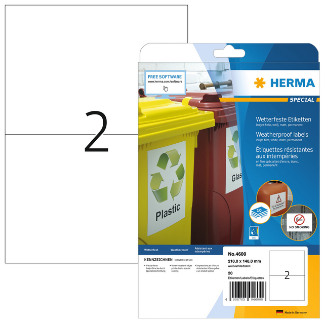 Etiket HERMA 4600 210x148mm folie wit 20stuks Etiket HERMA 4600 210x148mm folie wit 20stuks
