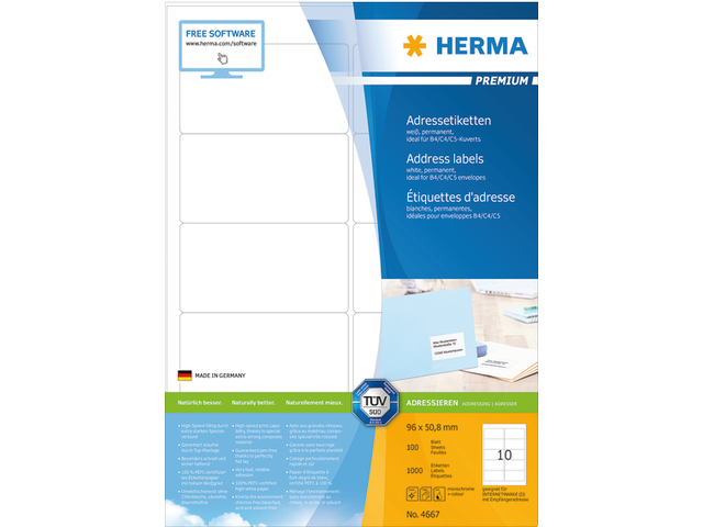 4667 etiket herma 4667 96x50.8mm premium a4 1000st