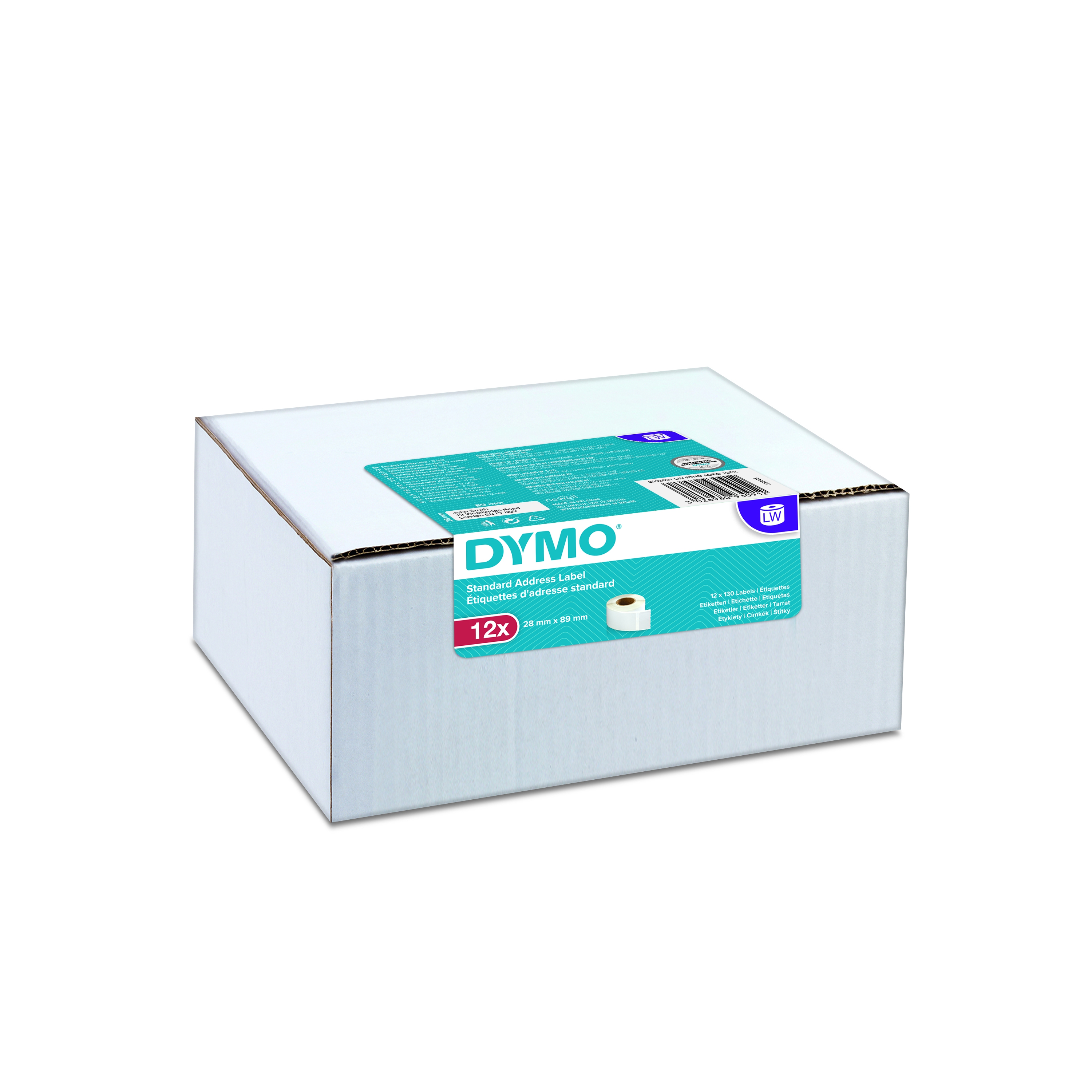 Dymo 2093091 12-pack LW etiket 99010, 89x28mm wit papier