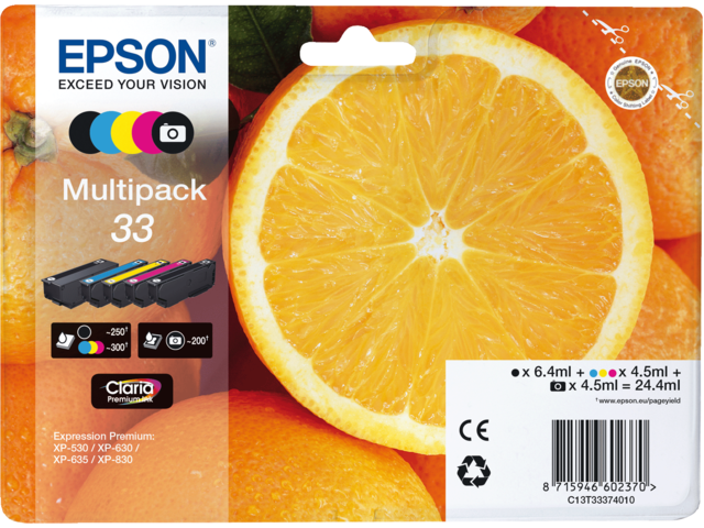 2890560 inkcartridge epson 33 t3337 2x zwart 3 kleuren