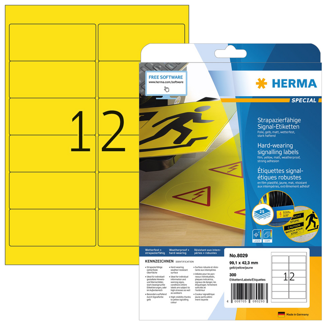 Etiket HERMA 8029 99.1x42.3mm weerbestendig geel 300stuks Etiket HERMA 8029 99.1x42.3mm weerbestendig geel 300stuks