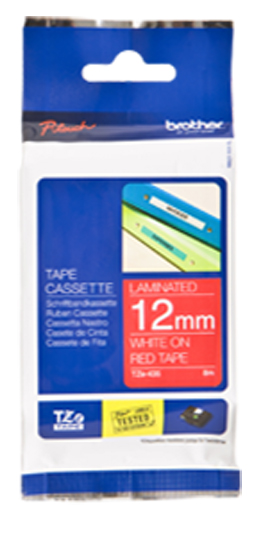 TZe-435 12mm Wit op Hard Rood TZe-435 12mm Wit op Hard Rood