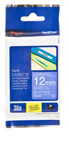 TZe-535 12mm Wit op Hard Blauw TZe-535 12mm Wit op Hard Blauw